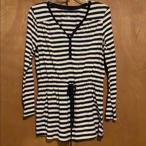Striped, synched waist long sleeve